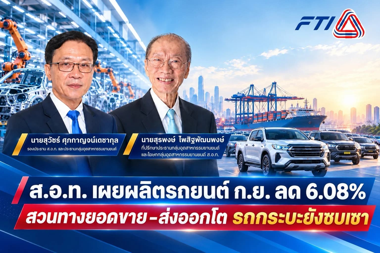 ส.อ.ท. เผยผลิตรถยนต์ ก.ย. ลด 6.08%  สวนทางยอดขาย–ส่งออกโต รถกระบะยังซบเซา